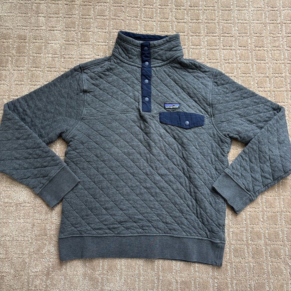 Patagonia Organic Cotton Quilt Snap-T Pullover Men's S Gray Navy 25371 Camp Hike